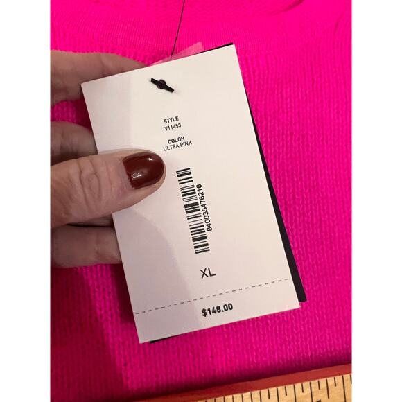 C BY Bloomingdale's 100% 2-Ply Cashmere Short Sleeve Sweater Ultra Pink XL NWT - Picture 5 of 7